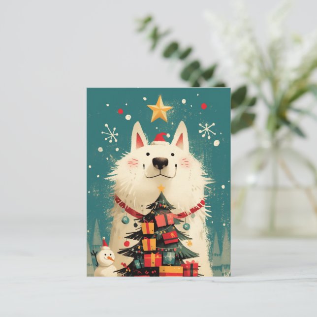 Söt Samoyed hund med jul Helg Vykort (Stående Fram)