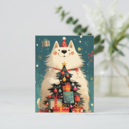Söt Samoyed hund med jul Helg Vykort
