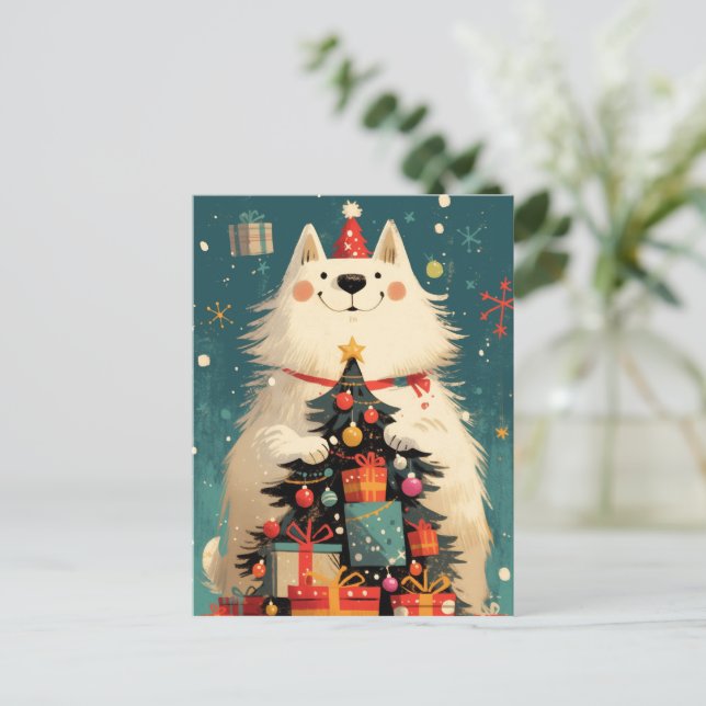 Söt Samoyed hund med jul Helg Vykort (Stående Fram)