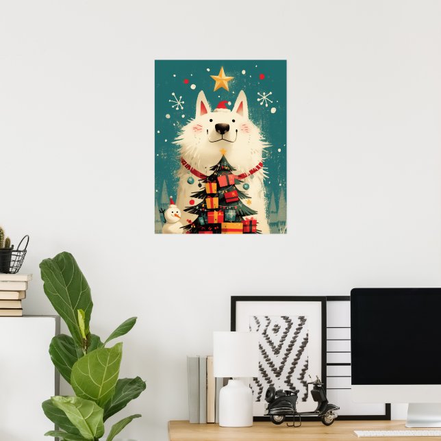 Söt Samoyed hund med jul Poster (Hemmakontoret)