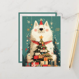 Söt Samoyed hund med jul Vykort
