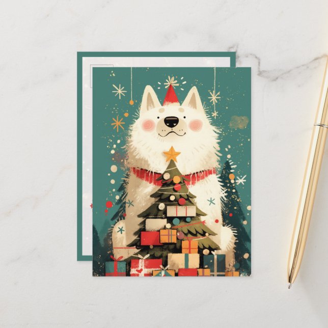 Söt Samoyed hund med jul Vykort (Fram/Back In Situ)