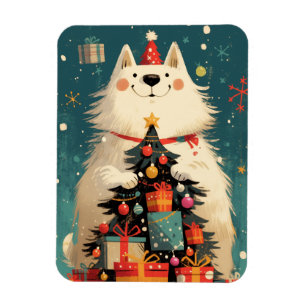 Söt Samoyed hund med julfirande Magnet