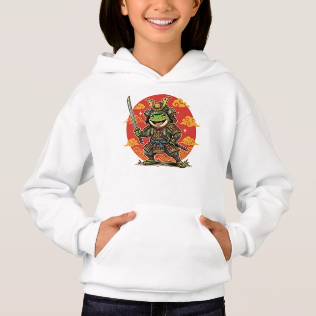 Söt Samuraj Groda Tecknad Djur Krigare Design T Shirt (Framsida)