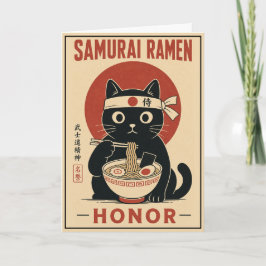 Söt Samuraj Katt Japansk Ramen Illustration Presen Kort