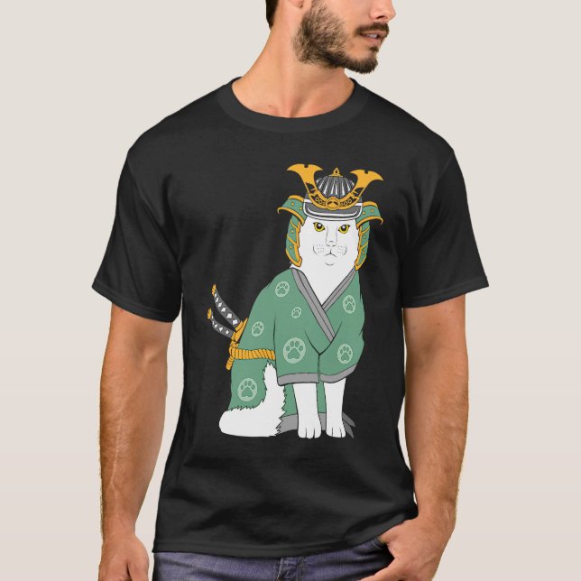 söt samuraj katt t shirt (Framsida)
