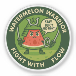 Söt Samuraj-Vattenmelon Japansk Tematisk Konst Klistermärken
