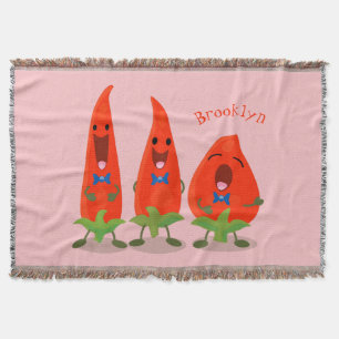 Söt sång chillipeppar tecknad illustration filt
