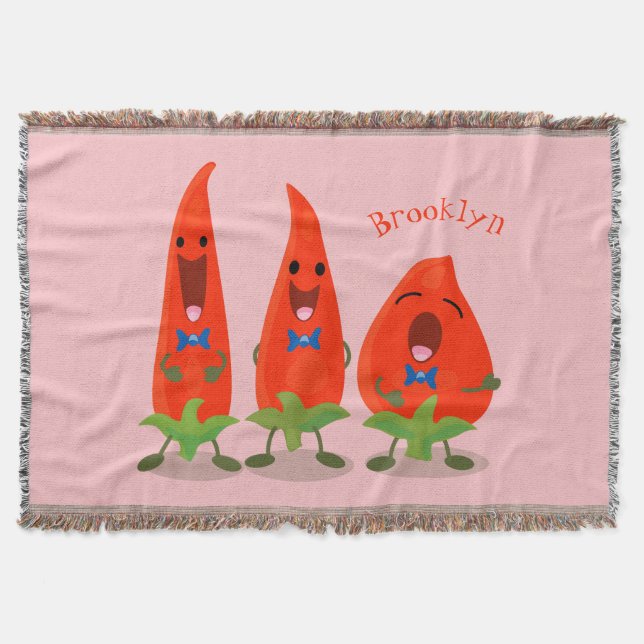 Söt sång chillipeppar tecknad illustration filt (Framsidan)