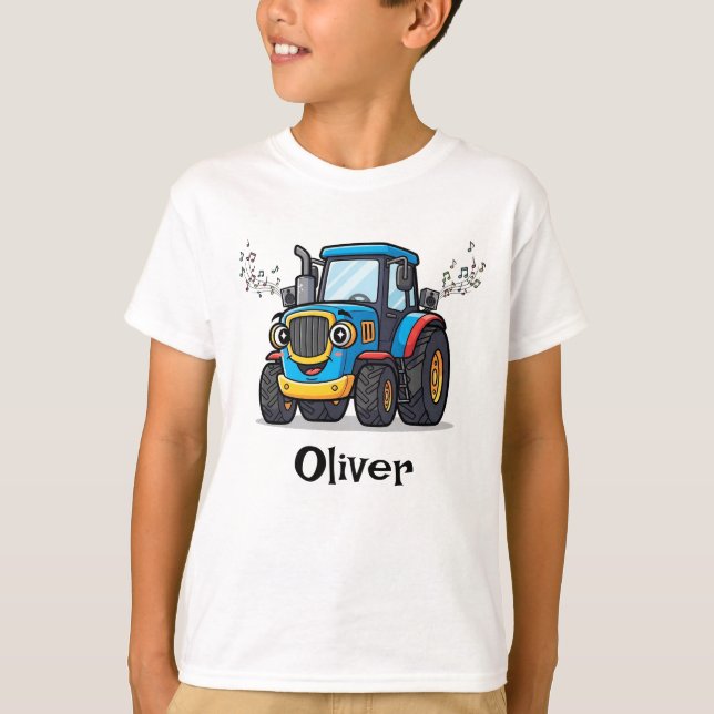 Söt sång musikalisk blå traktor t shirt (Framsida)