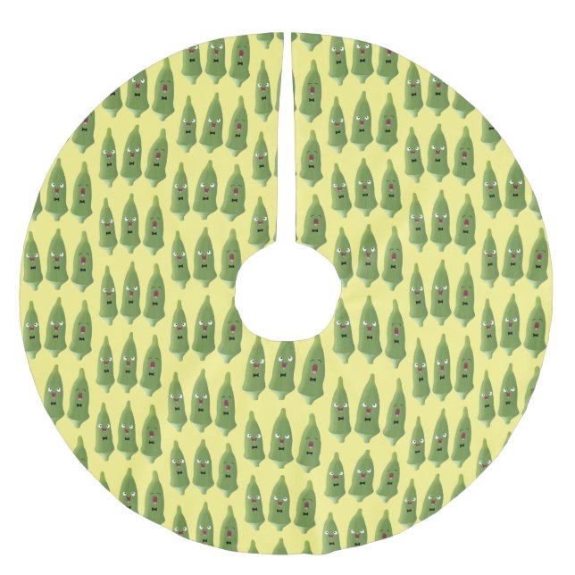 Söt sång okra grönsak tecknad serie  julgransmatta borstad polyester (Framsidan)