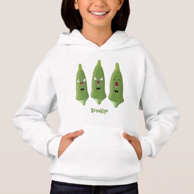 Söt sång okra grönsak tecknad serie t shirt (Framsida)