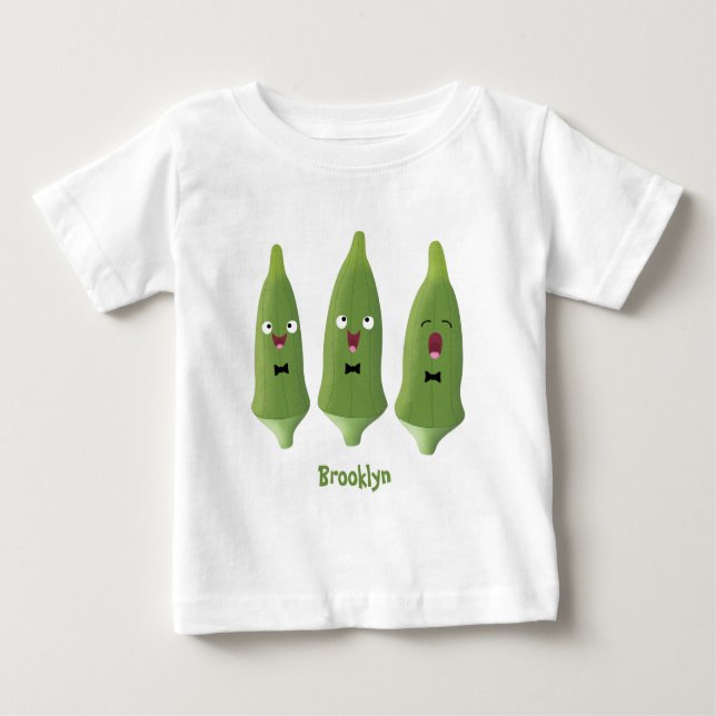 Söt sång okra grönsak tecknad serie  t shirt (Framsida)