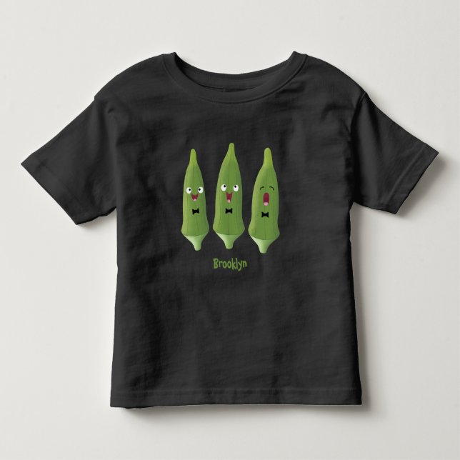 Söt sånglig okra grönsak tecknad film t shirt (Framsida)