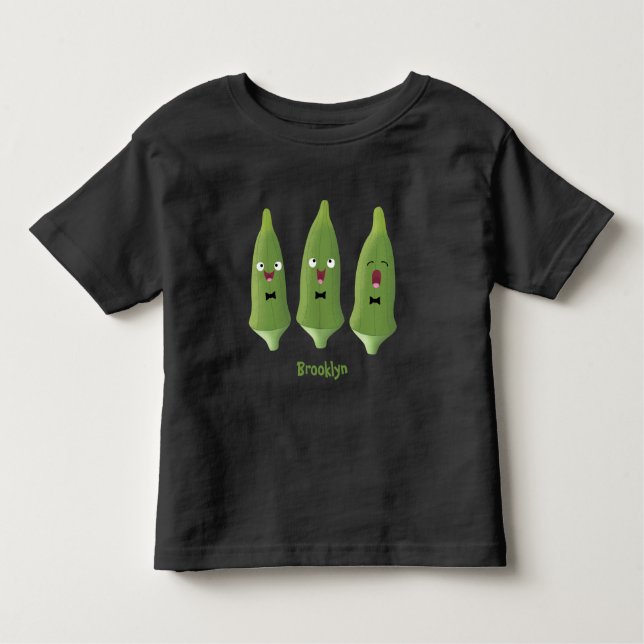 Söt sånglig okra grönsak tecknad t shirt (Framsida)