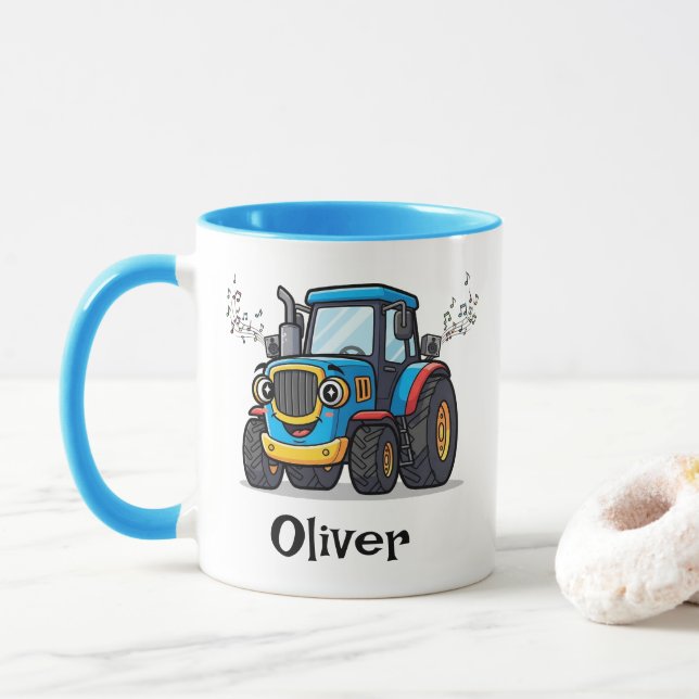 Söt sångmusikalisk blå traktor mugg (Med munk)