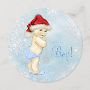 Söt Santa Baby Blå Snöflinga Bebis Shower Inbjudningar