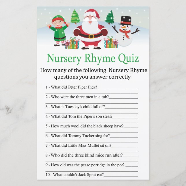 Söt Santa Barnkammarrim Quiz bebisshowerlek (Framsida)