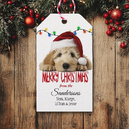 Söt Santa Goldendoodle jul Presentetikett