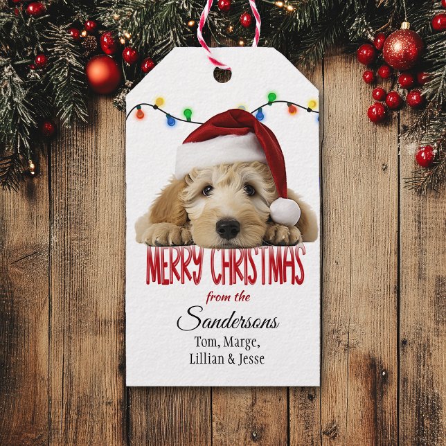 Söt Santa Goldendoodle jul Presentetikett (Skapare uppladdad)