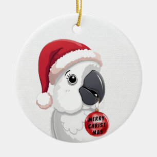 Söt Santa hatt papegoja Röd & Vit jul Julgransprydnad Keramik