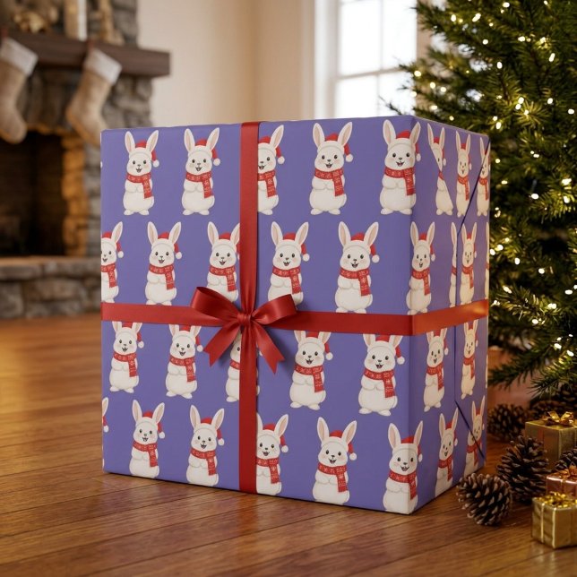 Söt Santa-kanin julmönster lila Presentpapper (Skapare uppladdad)
