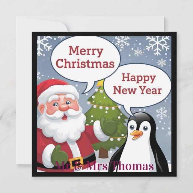 Söt Santa Pingvin God Jul Gott Nytt År Inbjudningar (Framsida)