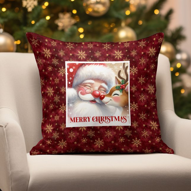 Söt Santa Rudolph julkudde mysig högtid  Kudde (Cute Santa Rudolph Christmas Pillow Cozy Holiday Decor

)