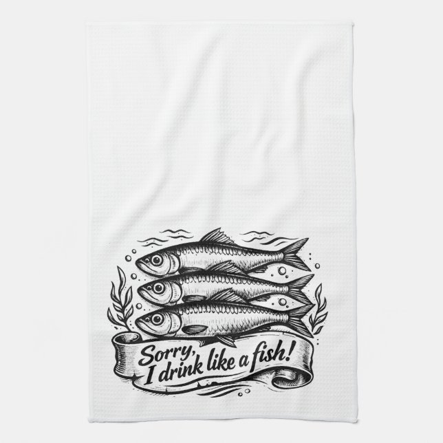 Söt Sardinfisk Citat T-Shirt Kökshandduk (Vertikal)