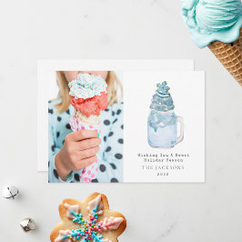 Söt säsong blå snöflinga milkshake jul julkort