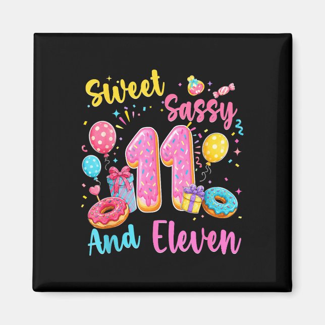 Söt sassig och elva 11-årsdag söt donut magnet (Framsidan)