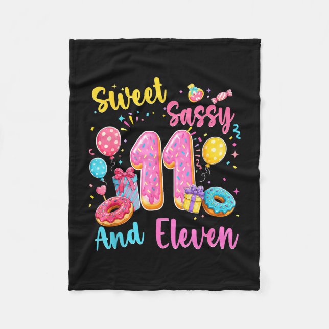 Söt sassy och elva 11-årsdag söt donut fleecefilt (Framsidan)