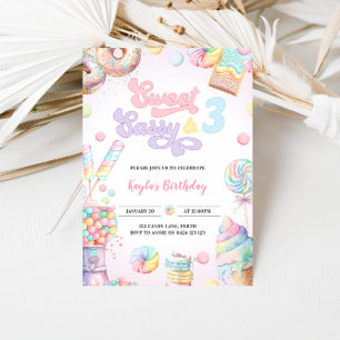Söt Sassy och TRE Pastel Candy 3rd Birthday Inbjudningar