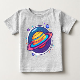 Söt Saturnus Planet Bebis T-Shirt – Färgglatt Rymd
