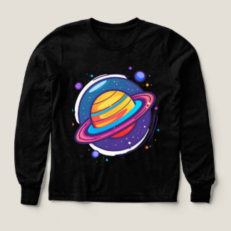 Söt Saturnus Planet Bebis T-Shirt – Färgglatt Rymd