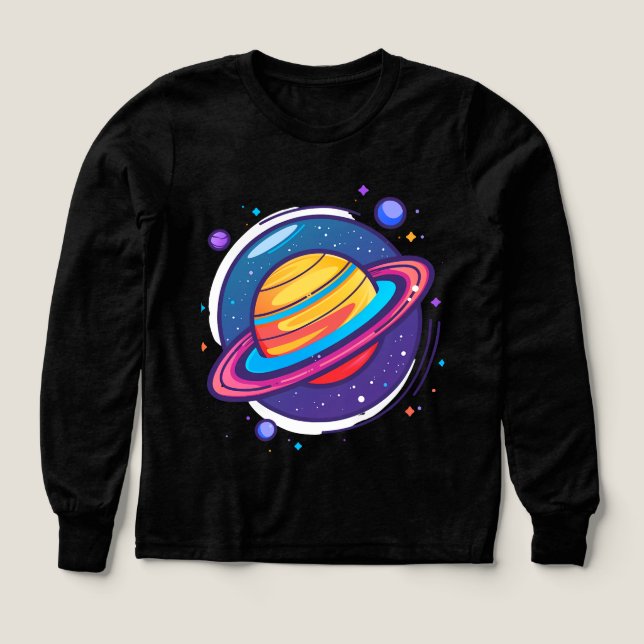 Söt Saturnus Planet Bebis T-Shirt – Färgglatt Rymd (Design framsida)