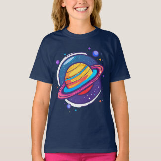 Söt Saturnus Planet Bebis T-Shirt – Färgglatt Rymd