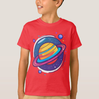 Söt Saturnus Planet Bebis T-Shirt – Färgglatt Rymd