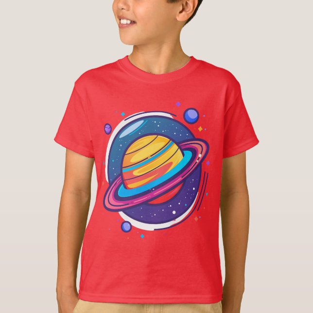 Söt Saturnus Planet Bebis T-Shirt – Färgglatt Rymd (Framsida)