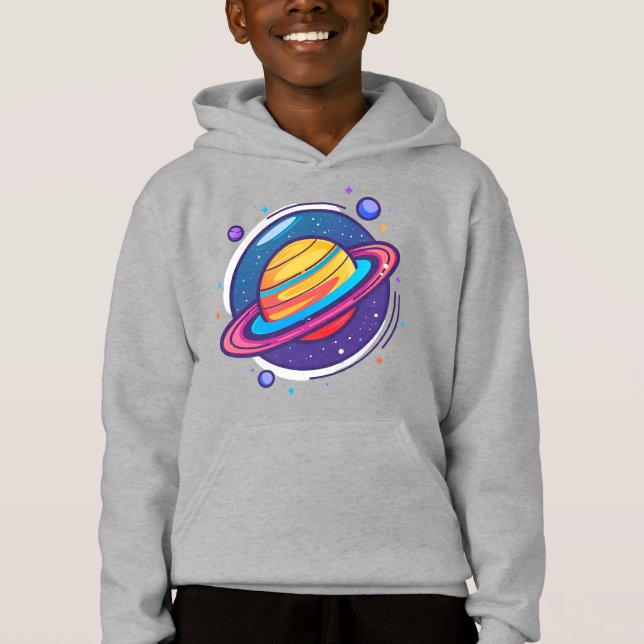 Söt Saturnus Planet Bebis T-Shirt – Färgglatt Rymd (Framsida)