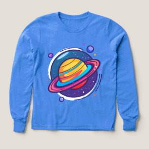 Söt Saturnus Planet Bebis T-Shirt – Färgglatt Rymd