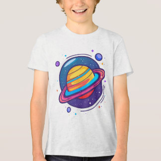 Söt Saturnus Planet Bebis T-Shirt – Färgglatt Rymd