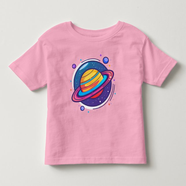 Söt Saturnus Planet Bebis T-Shirt – Färgglatt Rymd (Framsida)