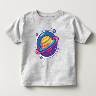 Söt Saturnus Planet Bebis T-Shirt – Färgglatt Rymd