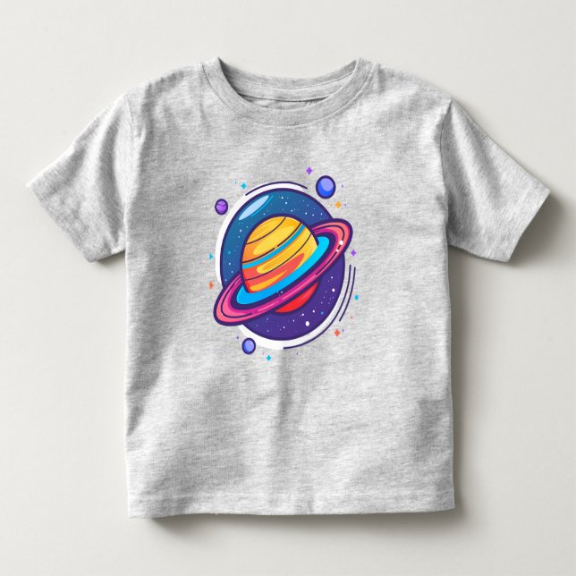 Söt Saturnus Planet Bebis T-Shirt – Färgglatt Rymd (Framsida)