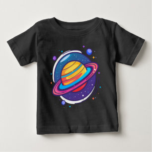 Söt Saturnus Planet Bebis T-Shirt – Färgglatt Rymd