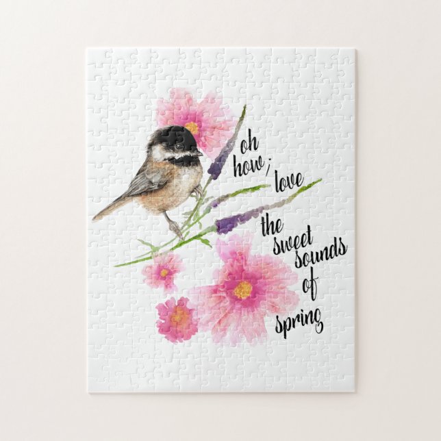 Söt Sayed Chickadee Black Caps Watercolor Pussel (Vertikal)