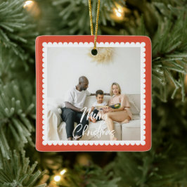 Söt scallopad 2-foto handskriven jul julgransprydnad keramik