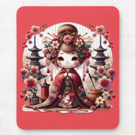 Söt scen med japansk geisha musmatta