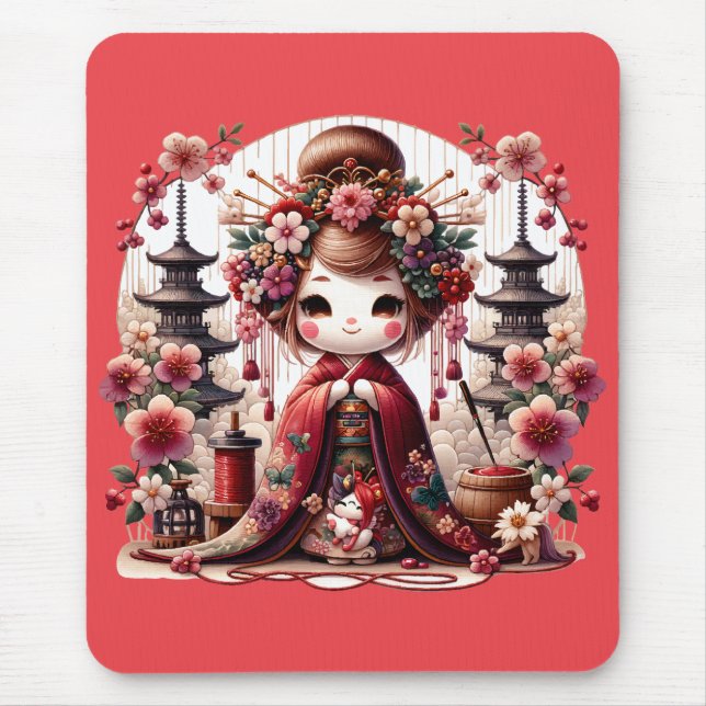Söt scen med japansk geisha musmatta (Framsidan)